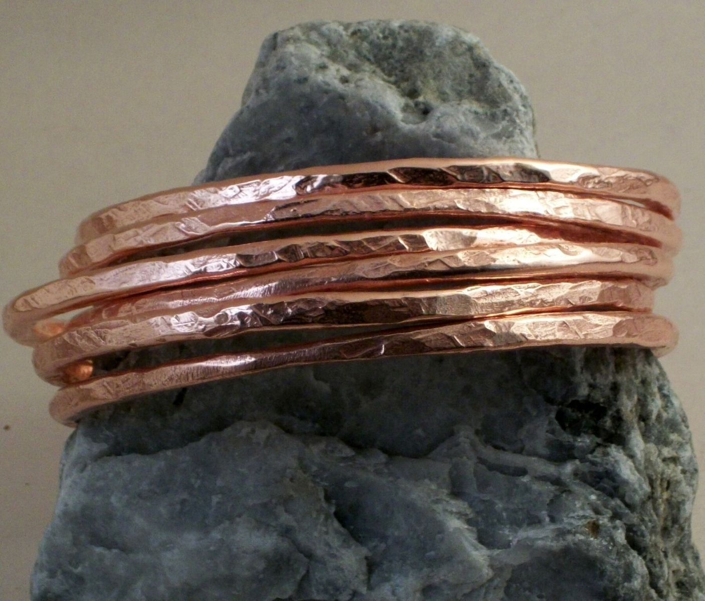 Hand Crafted 7 Gauge Copper Bangle Bracelets In Set Of 9 Pine By Custom Made 7 Gauge Copper Bangle Bracelets In Set Of 9 Pine