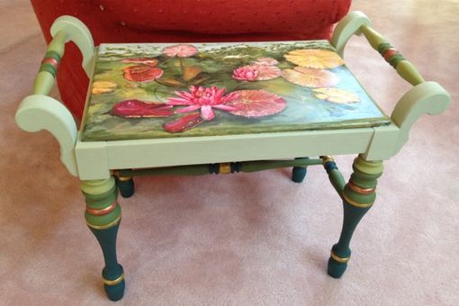 Custom Made Water Lily Pond Painted Bench