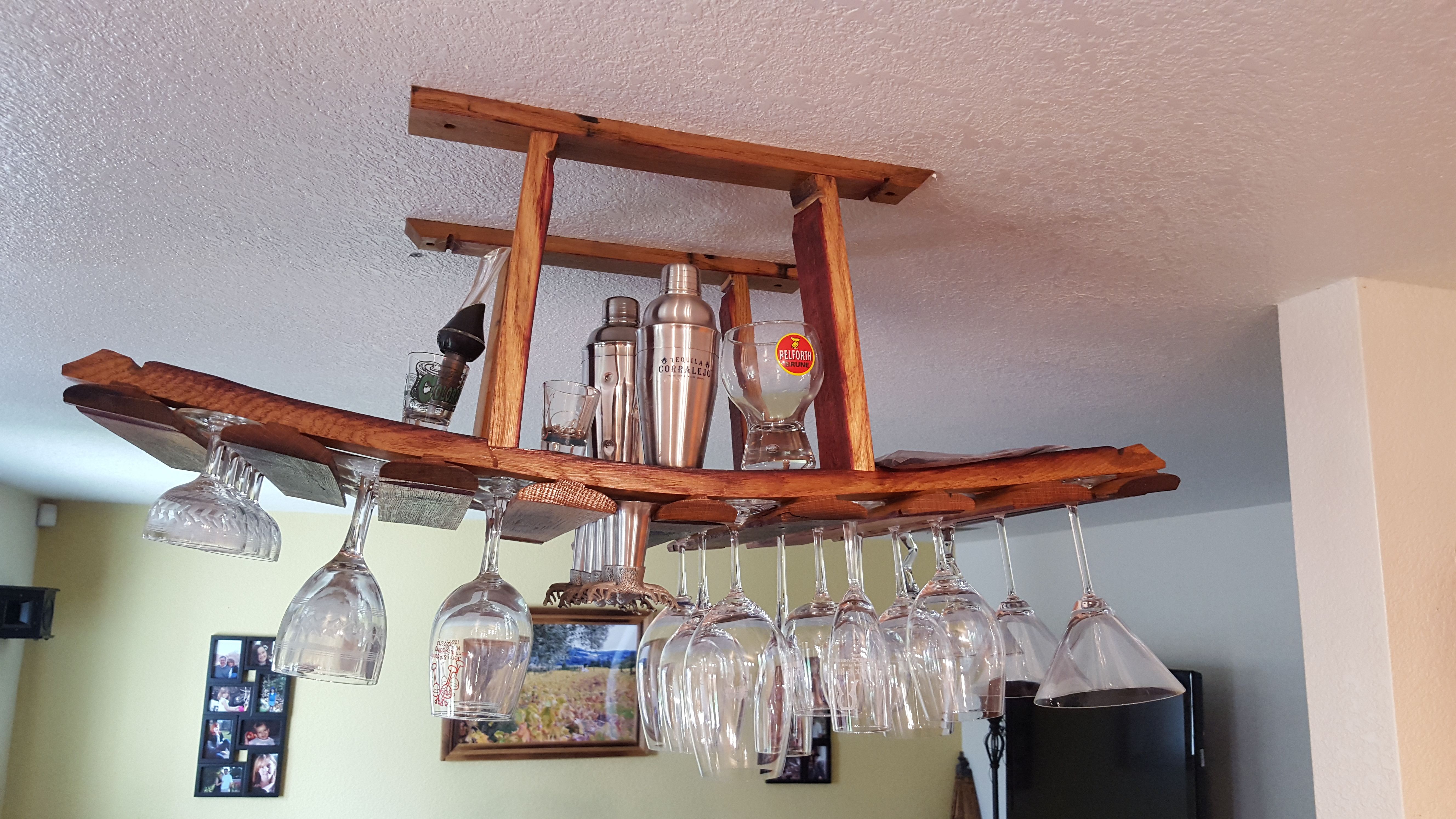 Buy Hand Crafted Wine Barrel Hanging Wine Glass Rack, made to order from Wine Cask Woodwork