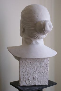 Custom Made Sculpture Of Thinking Woman Portrait Bust, Life Size, White Plaster