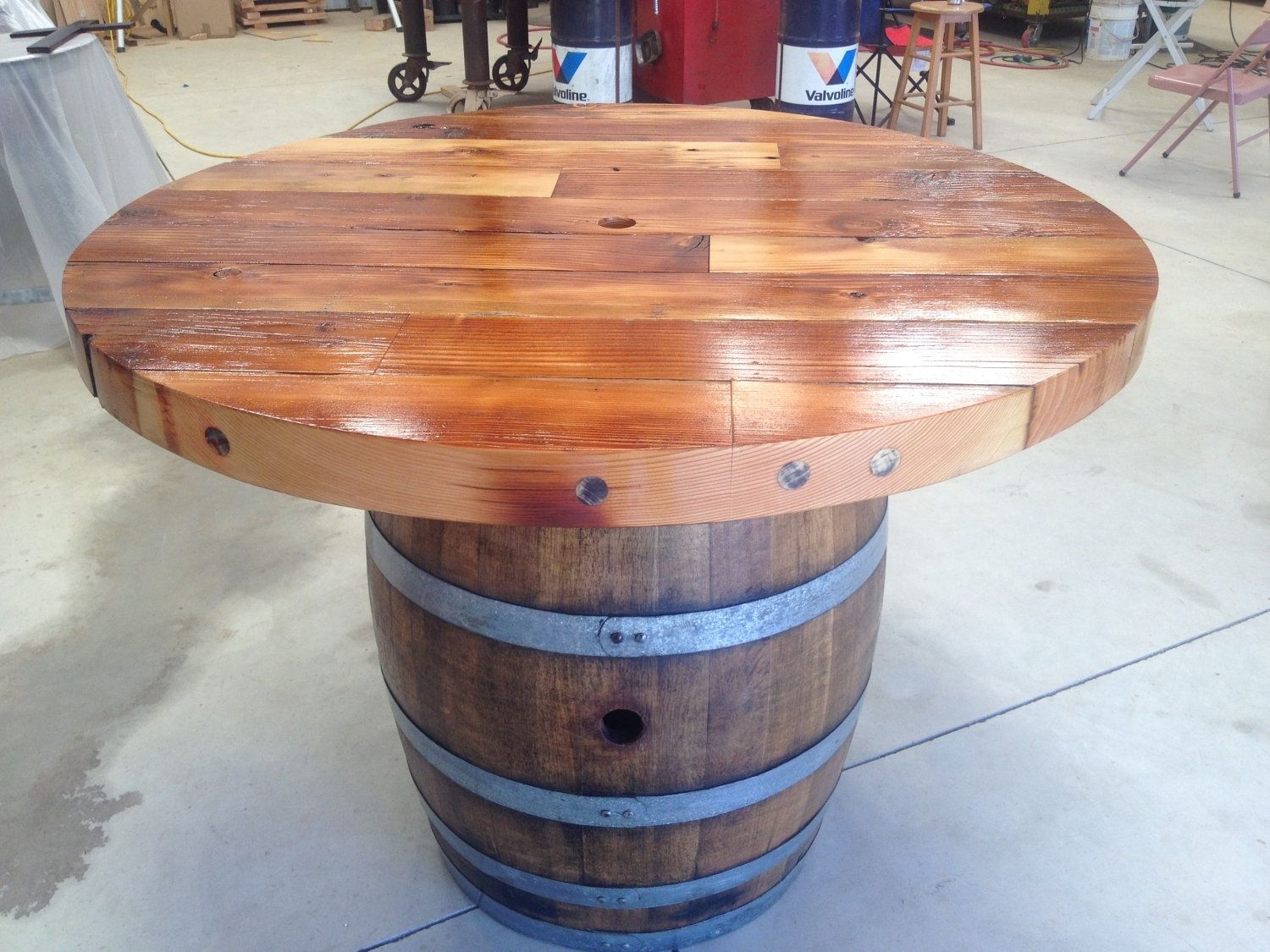 Hand Made Wine Barrel Umbrella Table Set by Wyld at Heart Customs
