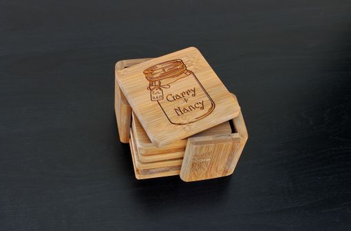 Custom Made Custom Bamboo Coasters, Custom Engraved Coasters --Cst-Bam-Gary Nancy Mason Jar