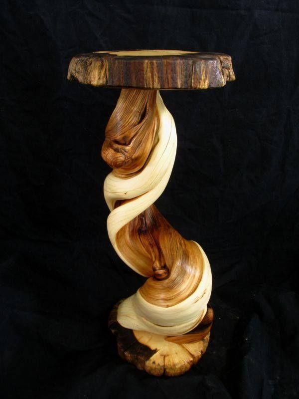 Hand Crafted Twisted Juniper Log End Table With Pine Wood Top by Rocky ...