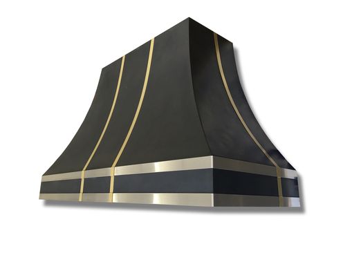 Custom Made #32 Black Range Hood With Brass And Stainless Steel Straps
