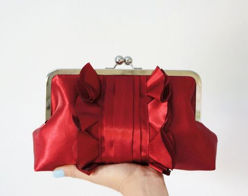 Custom Made Red Wedding Clutch Purse With Pleats And Ruffles