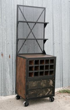 Custom Made Vintage Industrial Mid Century Style Liquor Cabinet  Bar Cart