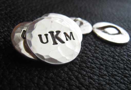 Custom Made Solid Silver Monogrammed Blazer Buttons With Three Block Letter Monogram And Hand Hammered Finish