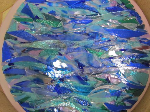 Custom Made Dining Table Top Insert Of Raked Fused Glass: Ocean