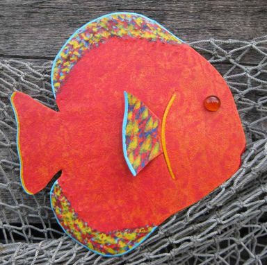 Custom Made Handmade Upcycled Metal Tropical Fish Wall Art Sculpture In Red