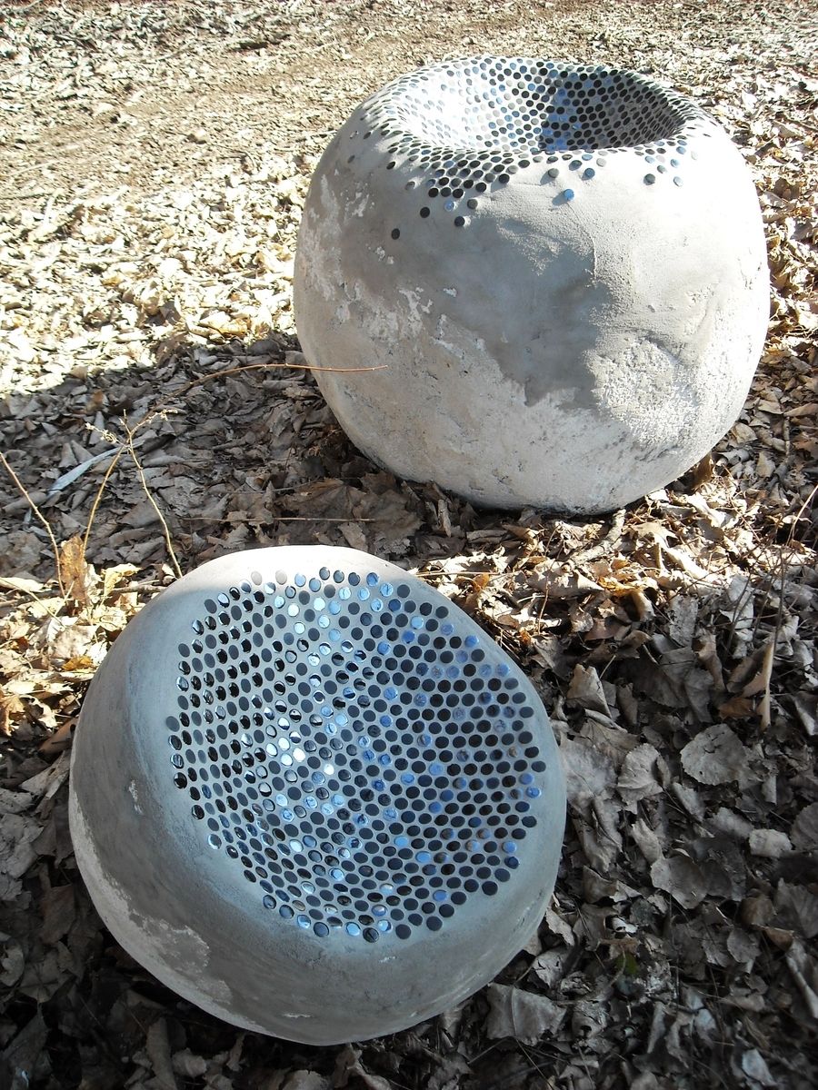 Custom Made Concrete "Table And Chairs" by Liz Helfer, Sculpture
