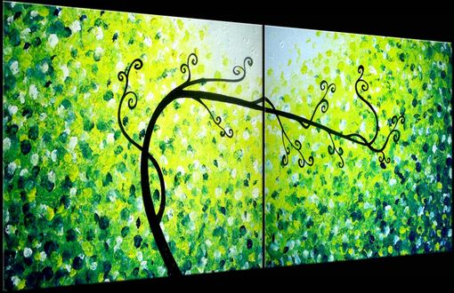 Custom Made Original Tree Painting, Large Abstract Trees, Contemporary Fine Art, Green Yellow Landscape