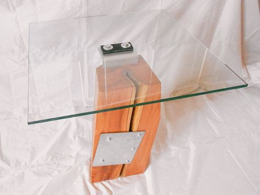 Custom Made Cedar Pedestal Glass Top Table