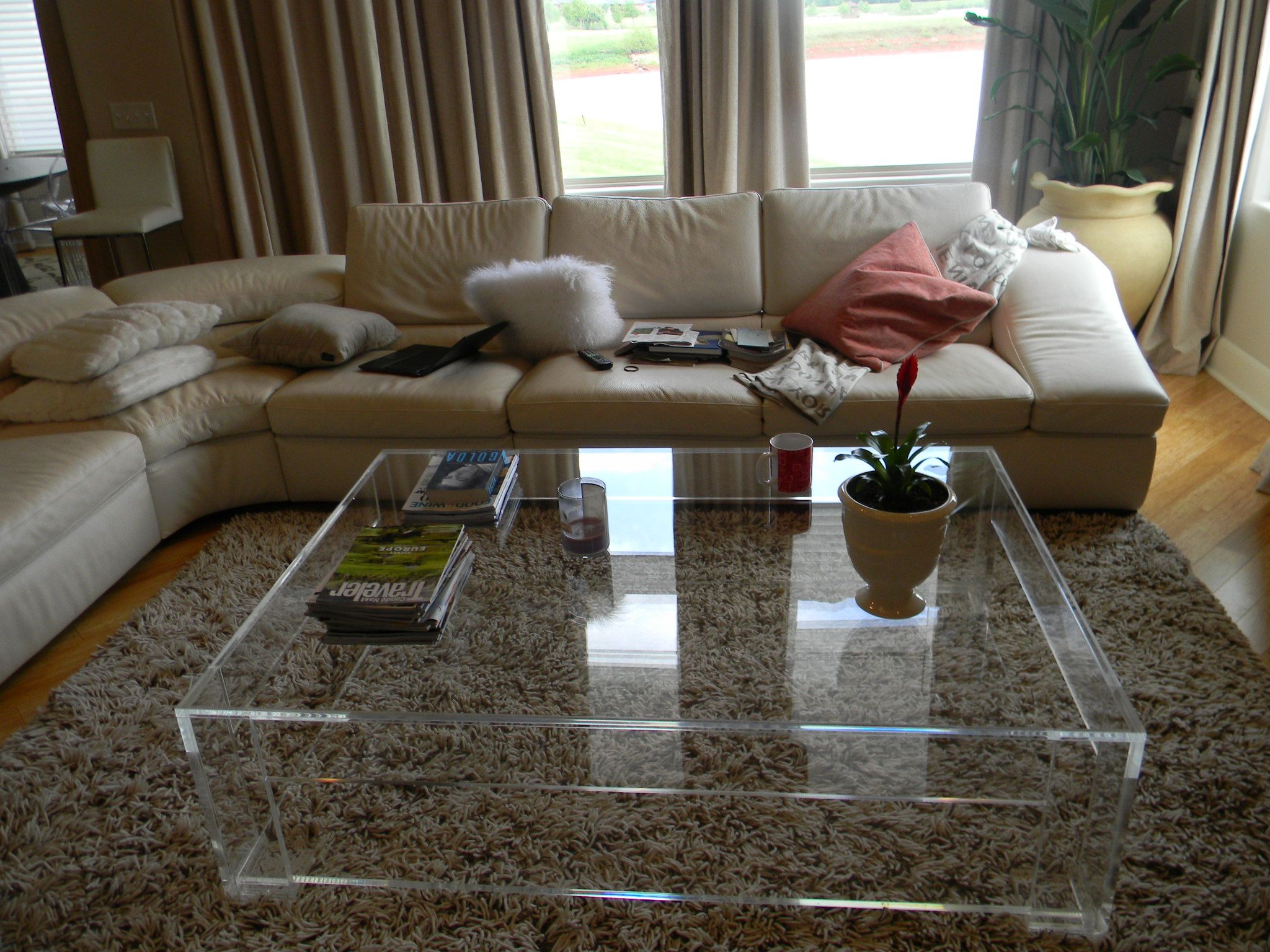 Hand Made Coffee Table With Shelf Lucite / Acrylic Handcrafted Piece, Custom Sizing