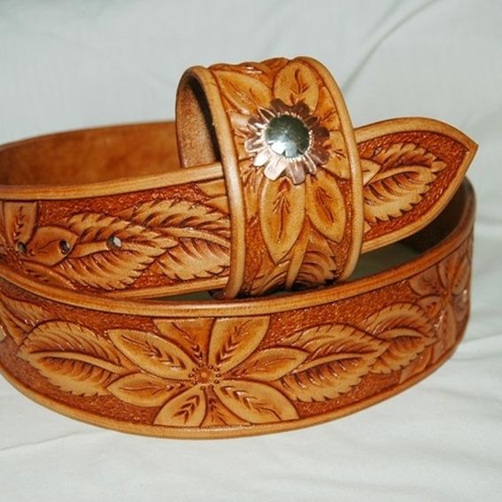 Custom Hand Tooled Leather Belt, Matching Bracelet - Your Size by Lone ...