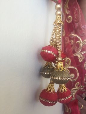 Custom Made Hot Pink Velvet Balls With Crystal Stones Design, Hanging With Gold Beads[30$]