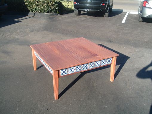 Custom Made Shelley's African Mahogany And Hand-Painted Tile Coffee Table