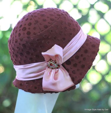 Custom Made Great Gatsby Designer Fabric 1920'S Cloche Hat In Fuchsia And Pink