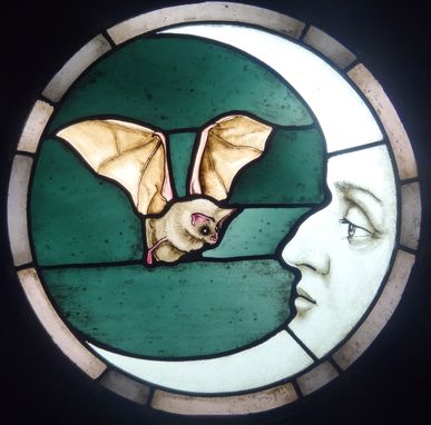 Custom Made 13 " Bat And Moon Stained Glass Medallion