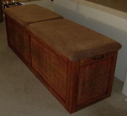 Custom Made Oak Bench With Cushions And Storage