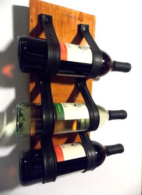 Custom Made Wine Rack, Wall Mounted Upcycled. Made From  Recycled Reclaimed Wood, Bike Tire Tubes