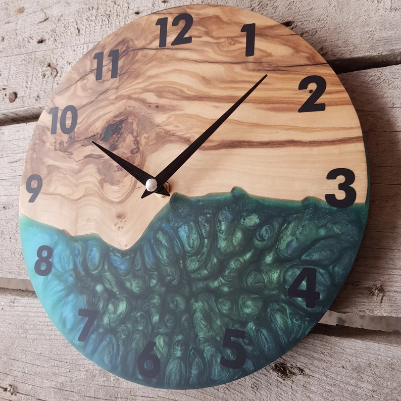 Buy Hand Crafted Resin & Olive Wooden Wall Clock, Live Edge Wall Clock,  Epoxy Wall Clock, Wooden Wall Clock, made to order from Kevin R Gipson |  CustomMade.com