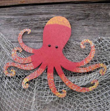 Custom Made Handmade Upcycled Metal Octopus Wall Art Sculpture In Red