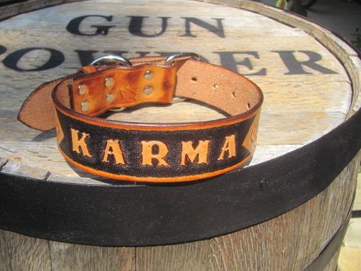 Custom Made Custom Leather Dog Collar Handcarved With A Karma Theme