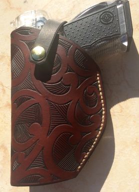 Custom Made Left Carry Maori Inspired Tribal Leather Carved Holster