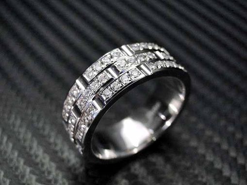 Hand Crafted 14k White Gold Mens Diamond Wedding Band / Engagement Ring ...