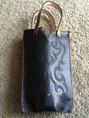 Custom Made Western Boot Leather Wine Or Beverage Tote.