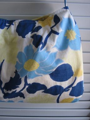 Custom Made Upcycled Purse With Magnetic Snap Made From An Ann Taylor Blue And Yellow Floral Skirt