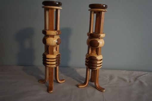 Custom Made Art Deco Wood Candle Holders