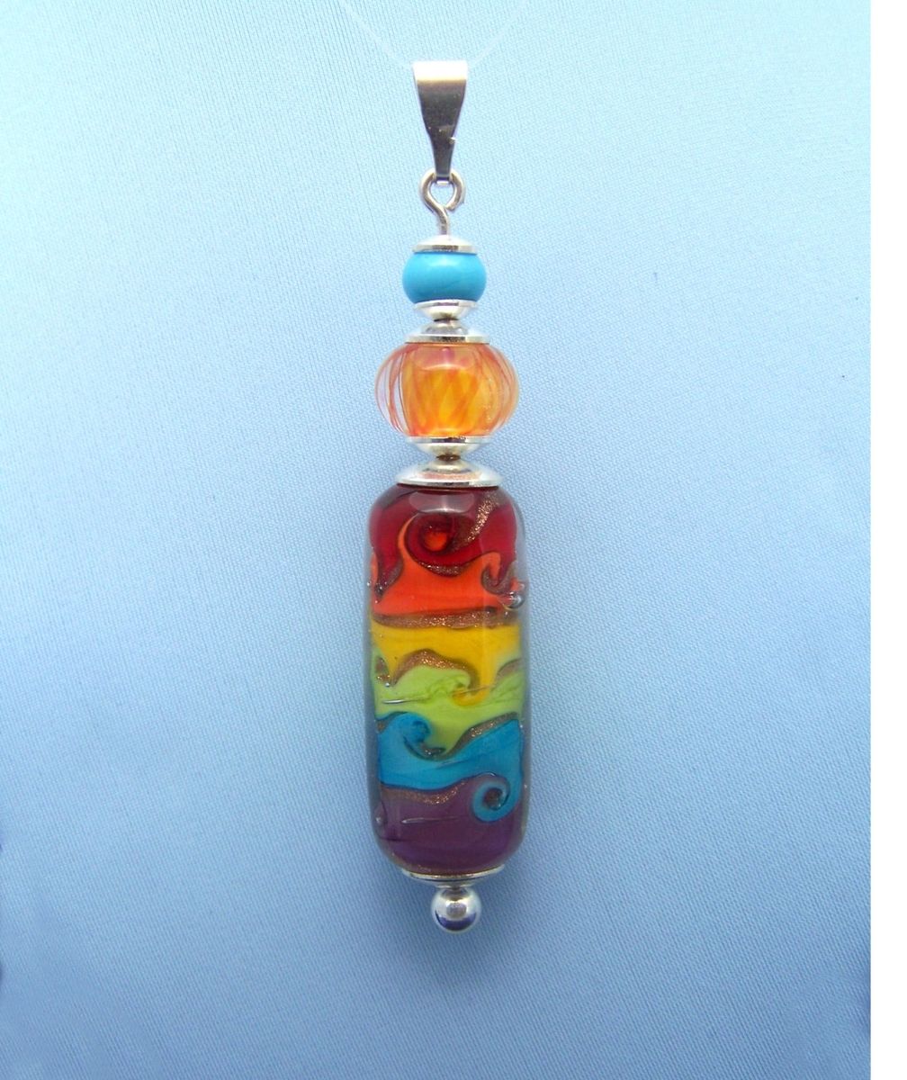 Custom Rainbow Lampwork Pendant On A Beadhopper by Graceful Bead ...