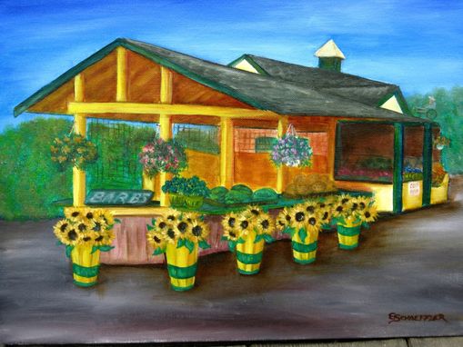 Custom Made Oil Painting Of Farmstand With Sunflowers