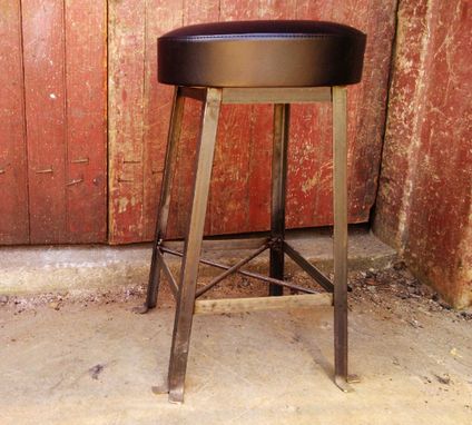 Custom Made Vintage Style Clerk Stool With Upholstered Cushioned Seat