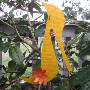 Custom Made Handmade Upcycled Metal Shoe Garden Stakes In Yellow And Orange