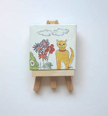 Custom Made Miniature Acrylic Cat Painting On A Mini Canvas With Easel