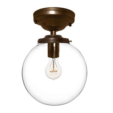Custom Made 8" Clear Blown Glass Globe Flushmount Light- Bronze