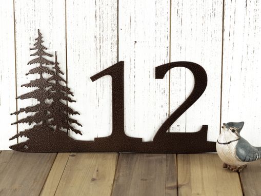 Custom Made Metal House Number Sign, Pine Trees