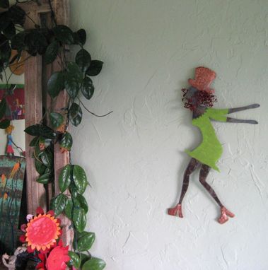 Custom Made Handmade Upcycled Metal Red-Headed Dancer Wall Art Sculpture