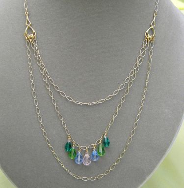 Custom Made Teardrop Crystal Multi-Color Gold Necklace