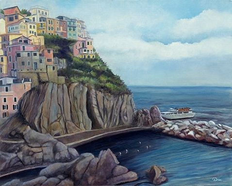 Custom Made Cliffside Colors, Manarola (Cinque Terre) Oil Painting - Fine Art Print On Paper (16