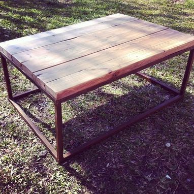 Custom Made Metal Base Reclaimed Wood Top Coffee Table