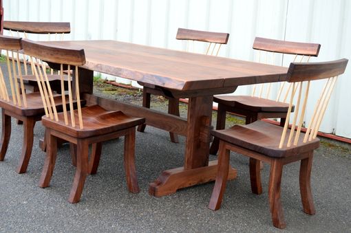 Custom Made Live Edge Walnut Trestle Table And Spindle Chairs