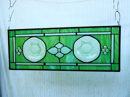Custom Made Recycled Depression Glass Stained Glass Window Panel W/Royal Lace Plates