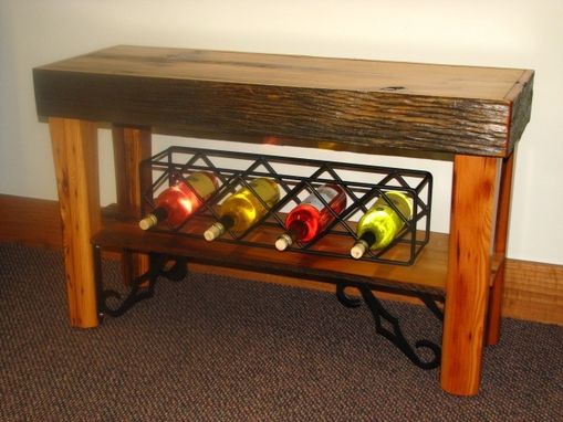 Hand Crafted Antique Barn Wood Apron Table With Wine Racks 