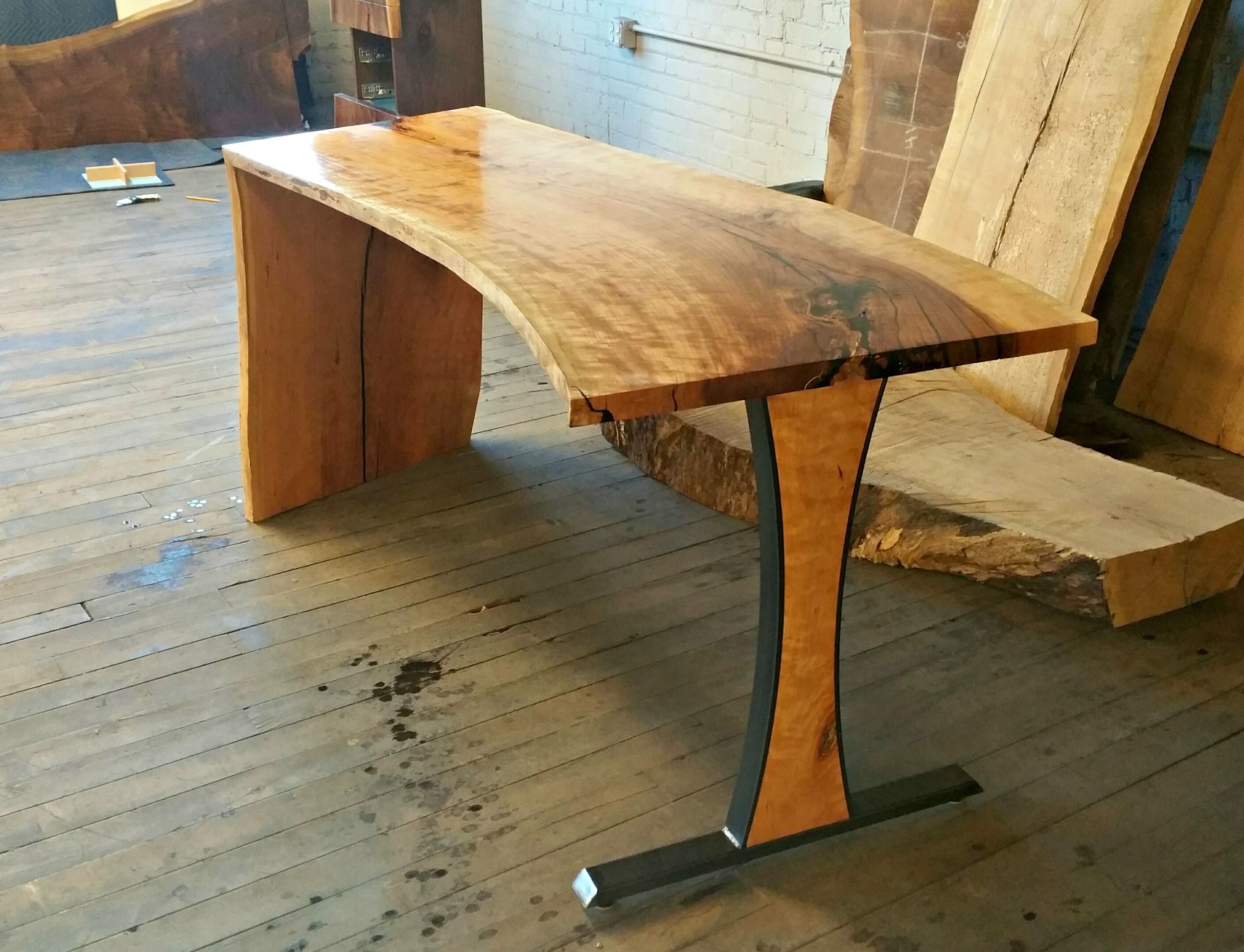 Hand Crafted Cherry Desk With Waterfall Edge And Steel Leg By