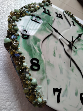 Custom Made Custom Made Epoxy Resin & Olive Wood Wall Clock, Filled With Top Quality Colored Epoxy