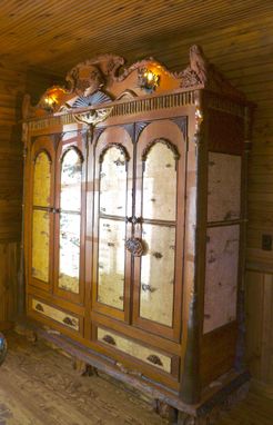 Custom Made Adirondack Rustic Armoire Cabinet With Owl Carvings
