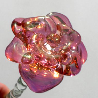Custom Made Extra Large Long-Stemmed Glass Rose Ornament In Purple